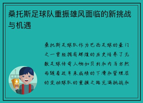桑托斯足球队重振雄风面临的新挑战与机遇
